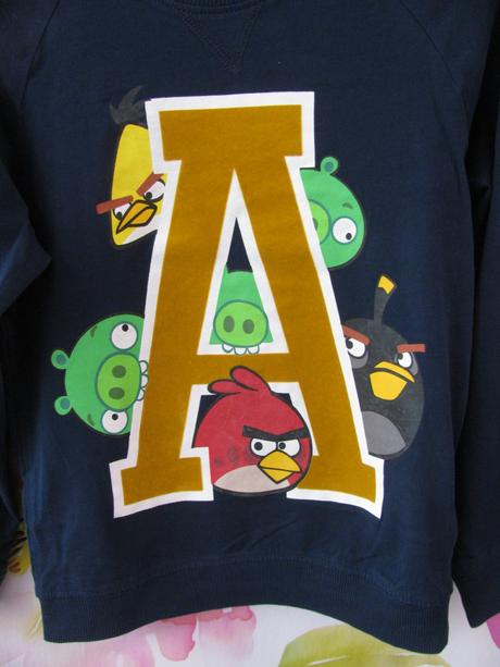 Chlapecké modré tričko s angry birds, h&m,128