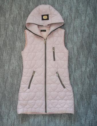 Růžová dlouhá delší zateplená vesta, s