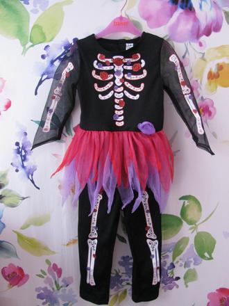 Kostým - dívčí elastický overal kostlivka, 