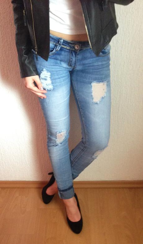 Trhané rifle s páskem, vel. xs a xl, xl / xs