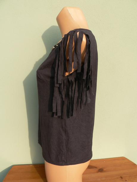 Černý top s třásněmi francie - vel.s, s