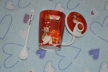 Vánoční set vintage hrneček s víčkem a lžičkou,