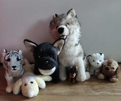 Plyšáci- husky, tygr, buldok, 