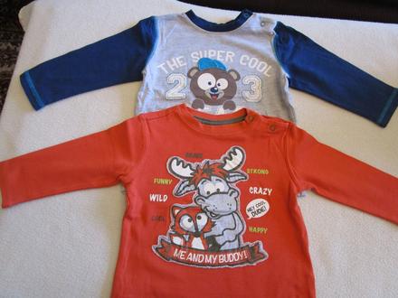 2x pěkné bavl. tričko s obrázky, dl. rukáv, v. 86, 86