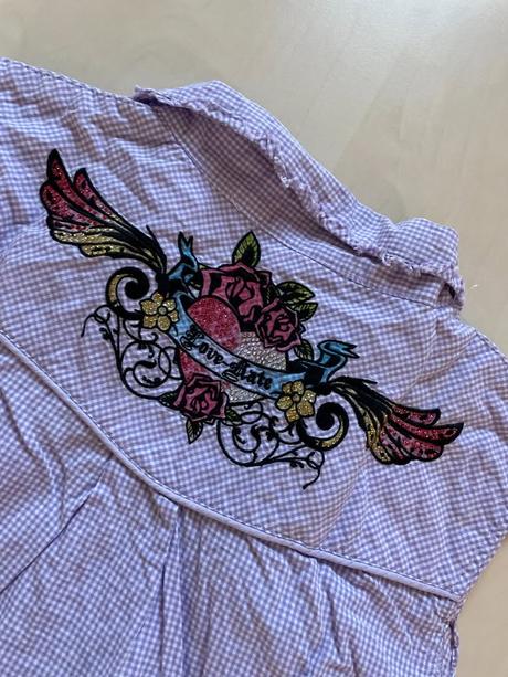 Fialová káro halenka s výšivkou, vel neuvedena cca, s