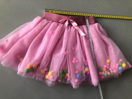 Růžová tutu sukénka mašle bambulky 3-5let, xs