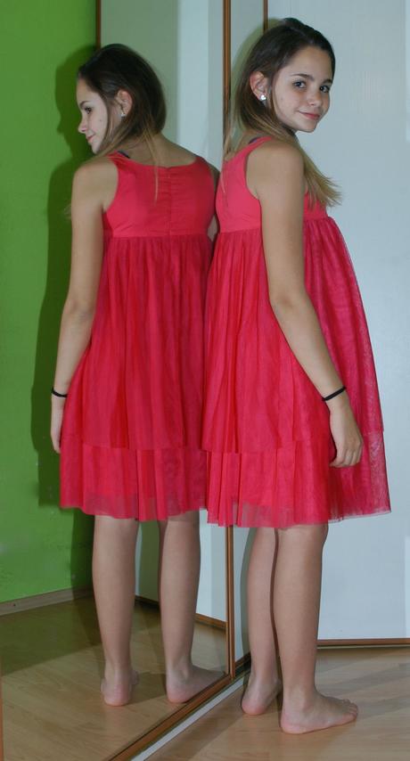 Malinově růžové tylové společenské šaty, vertbaudet,152