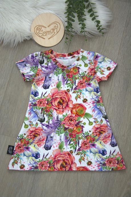 Šaty noemi - jednorožci v kvítí - limitka, 80 - 140