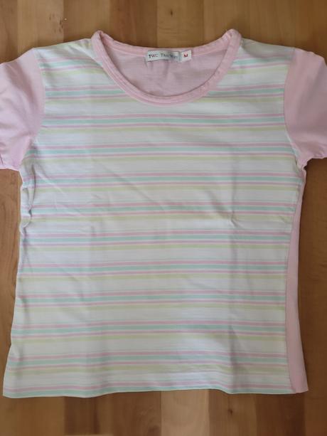 Tričko růžové s proužkem,vel.cca 140/146, 140