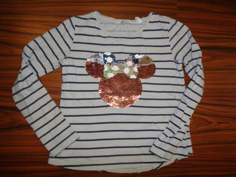 Pruhované tričko s flitrovou minnie 134/140, h&m,134