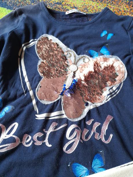 2x tričko s měnícími se flitry modré a bílé, 122