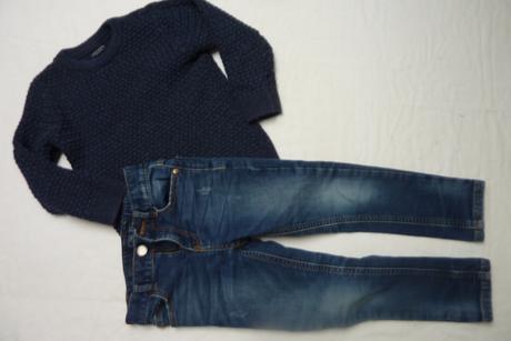 Džíny vel. 110 + svetr vel. 104 next, next,104