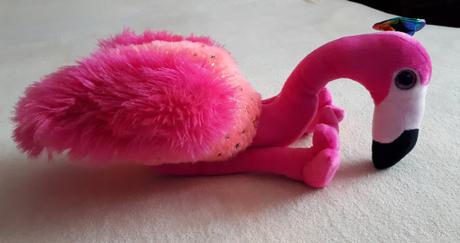 Dětská hračka - plyšový plameňák s mašlí,