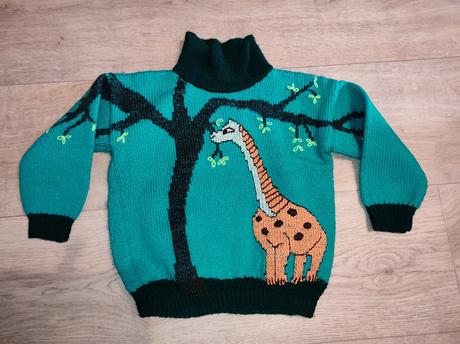 Teplý, ručně pletený svetr vel. 104/110, 104