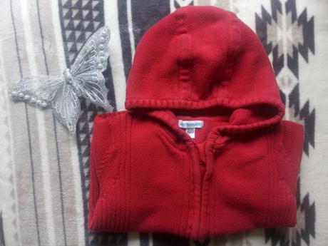 Bavlněný červený svetřík s kapucí, vertbaudet,92
