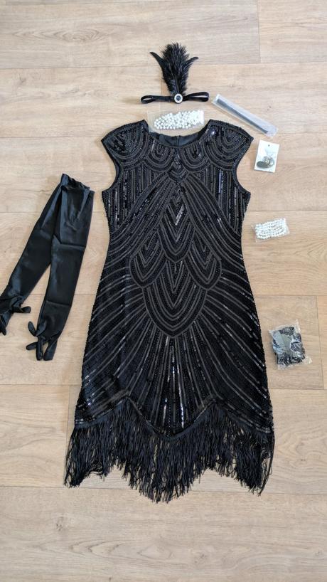 Ka459 flitrové třásňové šaty 20 - léta 36/38, m, m