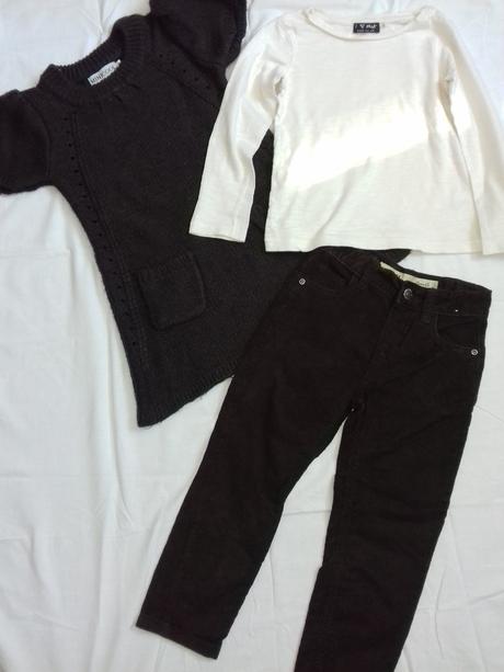 Hnědobéžový komplet - vesta, manžestráky, triko, next,110