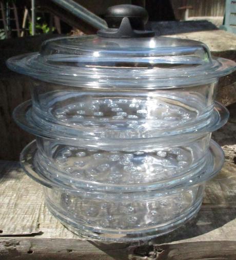 Skleněné parní nástavce s poklicí set 4ks, 