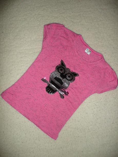 Tričko měnivý obrázek sova vel 104  flitry, 98 / 104