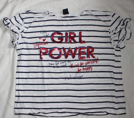 Po42- pruhované tričko s nápisem-flitry 10-12 let, 146