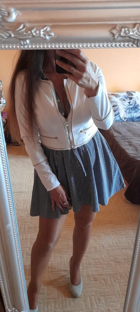 Amisu elegantní bílý kabátek se zlatými zipy, amisu,40