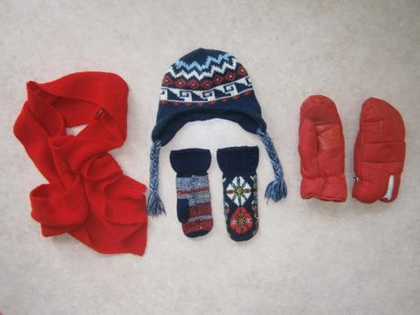 Rukavice-palčáky + čepice + šála, one size,