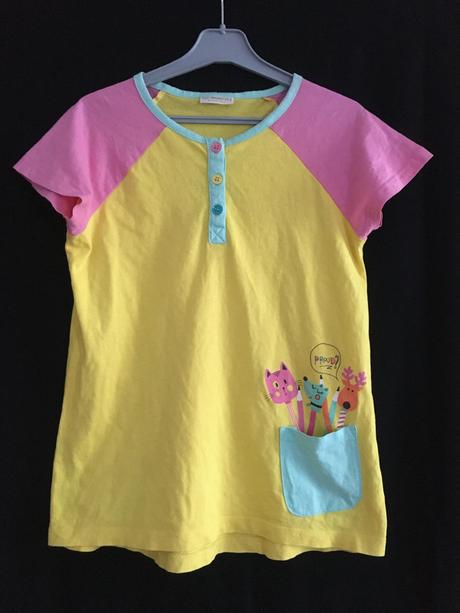 Žluté triko s kapsičkou, 140