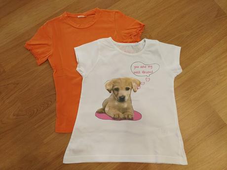 Tričko 2x - bílé-pejsek, oranžové v. 104-110, bonprix,104