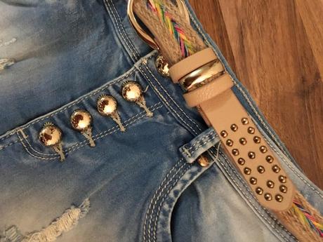 Drbaná jeans minisukně s páskem, vel xs/s,, s