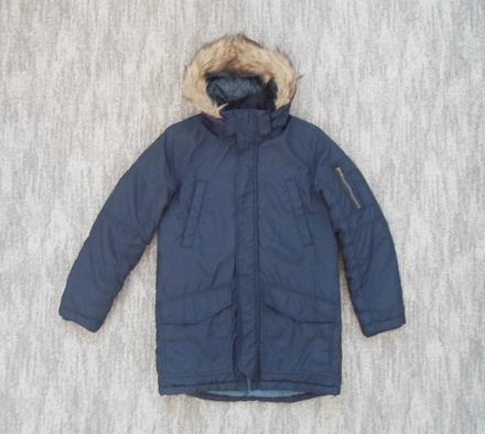 Modrá bunda bundička s kožíškem, h&m,152