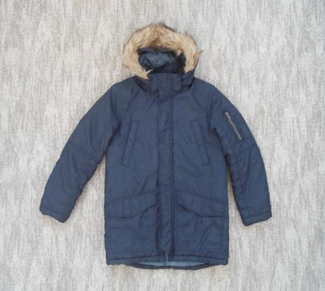 Modrá bunda bundička s kožíškem, h&m,152