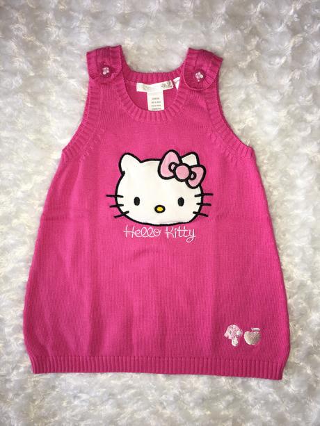 Růžové úpletové šaty s hello kitty, h&m,68