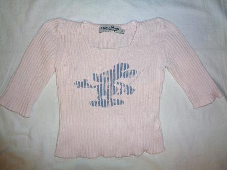 Luxusní růžový řádkový přízový svetr s myškou, 92