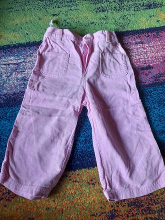 Plátěné růžové kalhoty na holku, 86