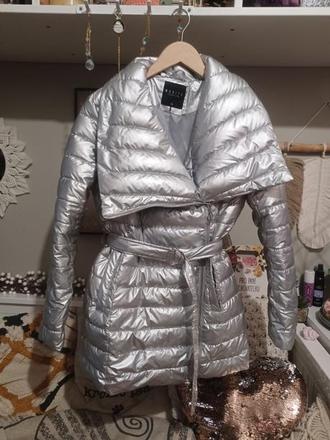 Zimní stříbrná bunda s páskem, mohito,s