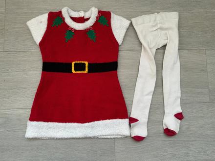 Dívčí vánoční šaty + punčocháče, vel. 86 (12-18m), 86