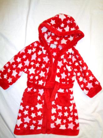 Měkoučký červený flízový župan s hvězdičkami, miniclub,92