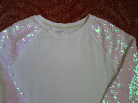 Bílá mikina mikinka s flitry, h&m,158