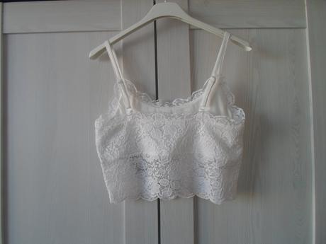 Bílé tričko triko tílko crop top krajkový, new yorker,s