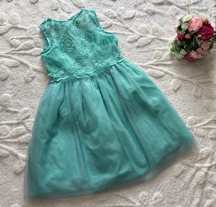 Ob/ šaty tyrkysový- v.7/8 let, 128