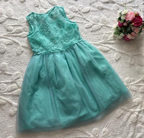 Ob/ šaty tyrkysový- v.7/8 let, 128
