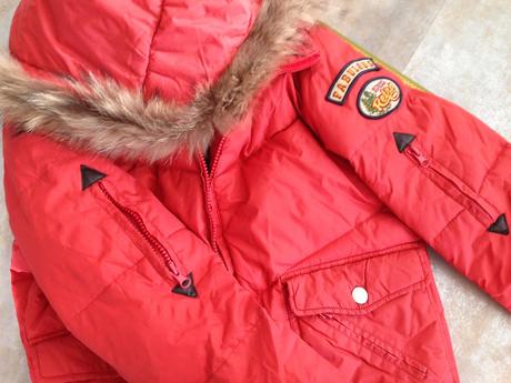 Oranžová zimní péřovová bunda kapuce vel.s-m 36-38, m