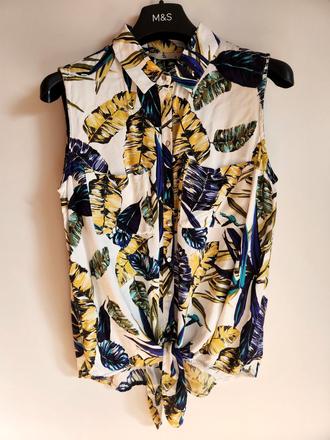 Vzorovaná halenka bez rukávů s uzlem vel. l / 42, tu,l