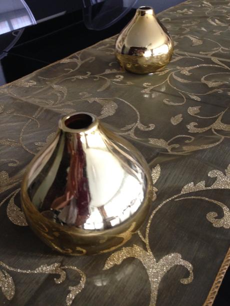 Zlatá souprava dekorativní váza+ běhoun na stůl, 
