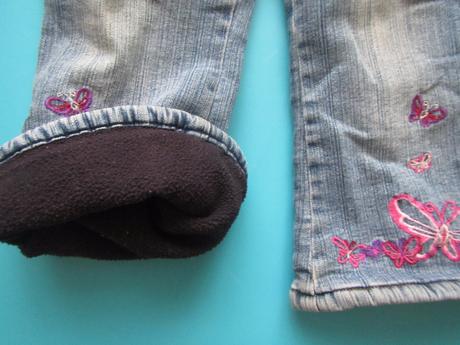 Zateplené rifle fleesom s motýlky , 104-110, 110