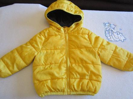 Žlutá zimní bunda s kapucí, zapínání na zip, v.74, sinsay,74