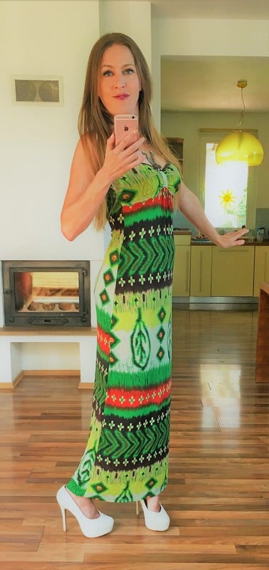 Vzor zelené maxišaty, vel s/m, stella, s