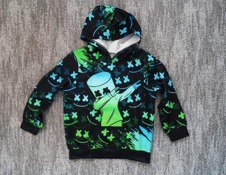 Černá zelená mikina s kapucí marshmello - fortnite, 110