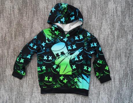 Černá zelená mikina s kapucí marshmello - fortnite, 110
