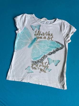 Bílé tričko motýl, h&m,122